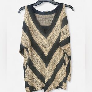 Black and Tan Chevron cold open shoulder Knit Sweater